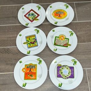 La Frasca d'Olivo Crate and Barrel 7” appetizer dessert Plate Set of 6 Olive Oil